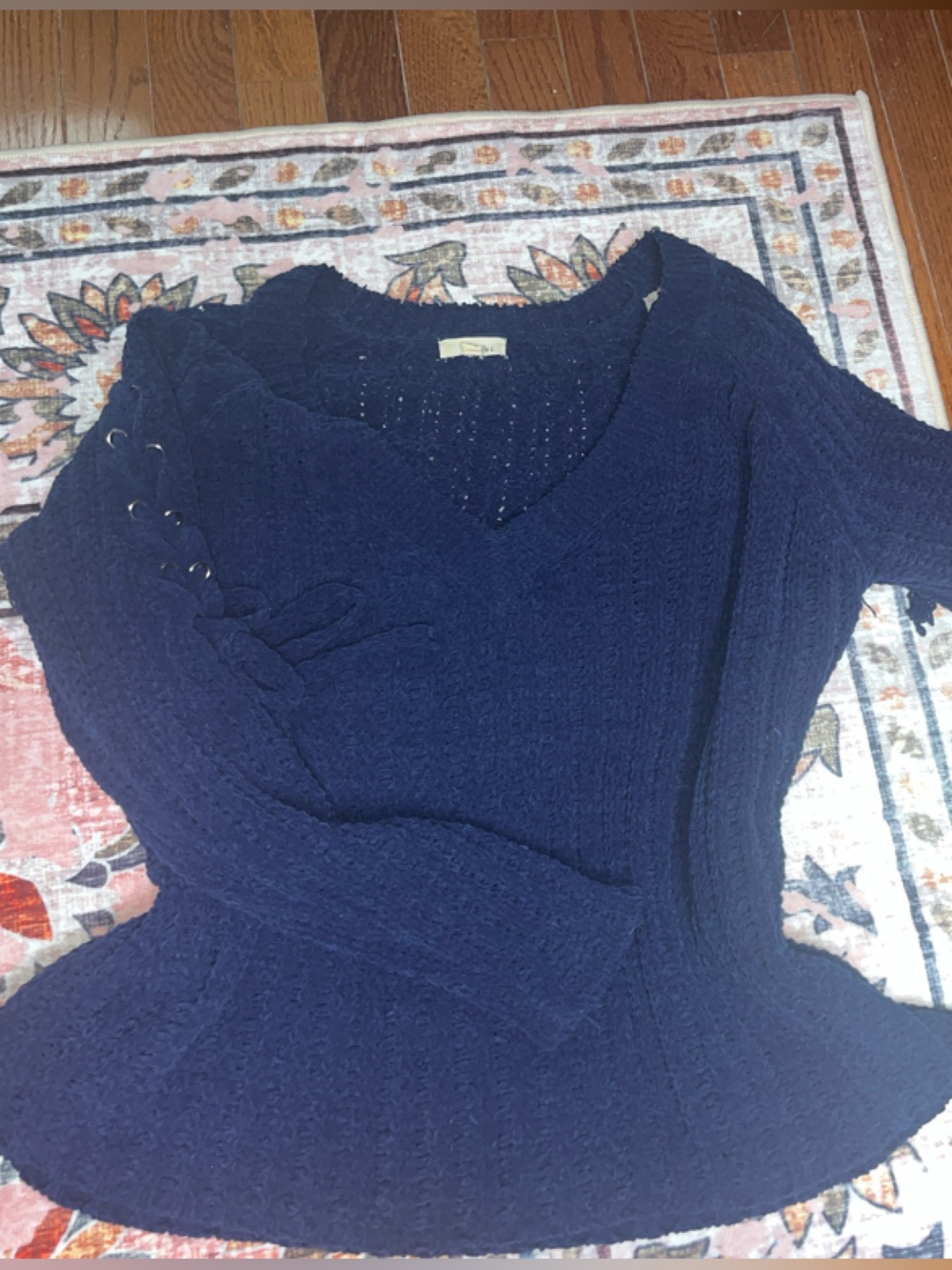 Women's Navy Lace-Up Cable Knit Sweater